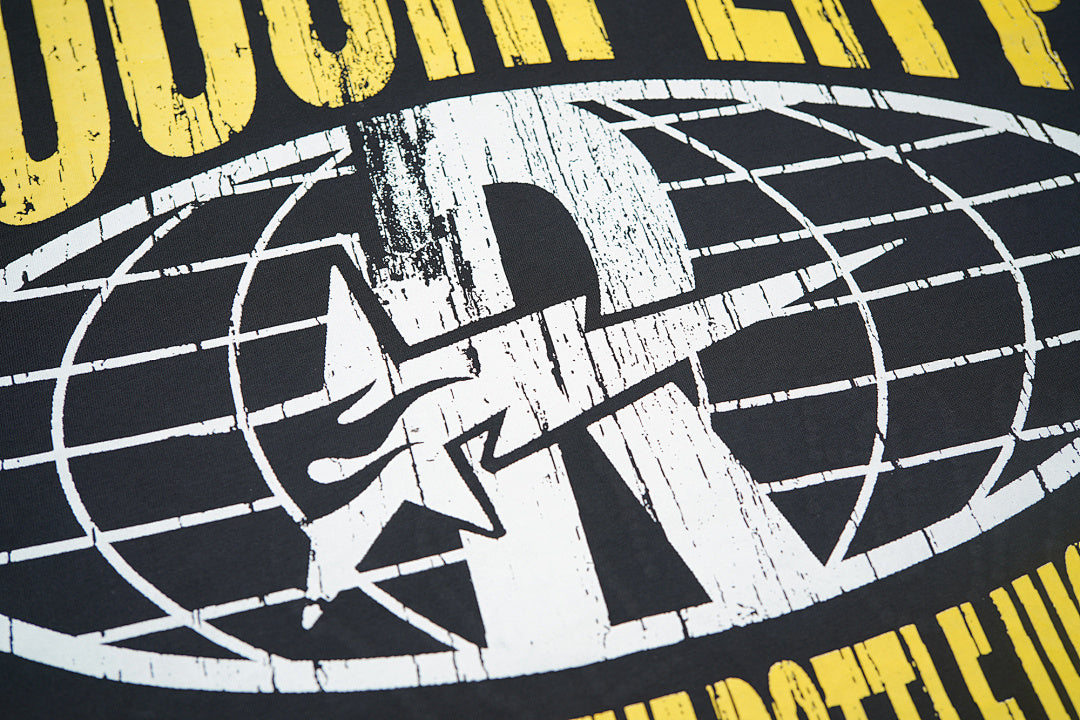 Vintage Washed Black Crucifix Globe Graphic Oversized T‑Shirt