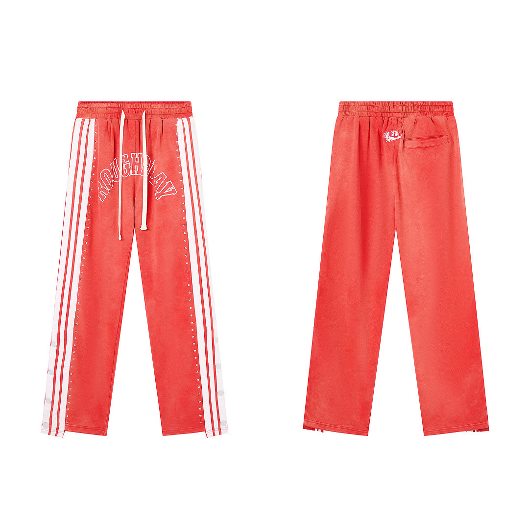 Red Side Stripe Gothic Letter DUAA Wide Leg Track Pants