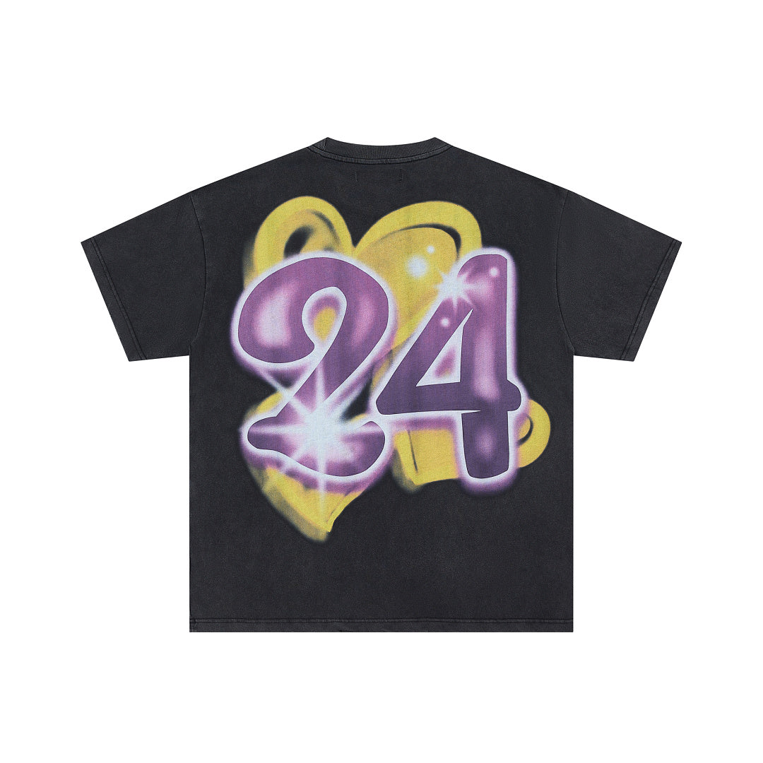 Black Vintage 24 Angel Portrait Graphic Oversized T‑Shirt