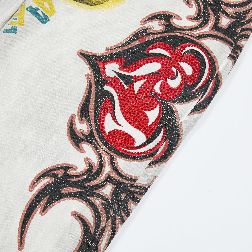 Vintage Distressed Tattoo Graphic Wide‑Leg Sweatpants