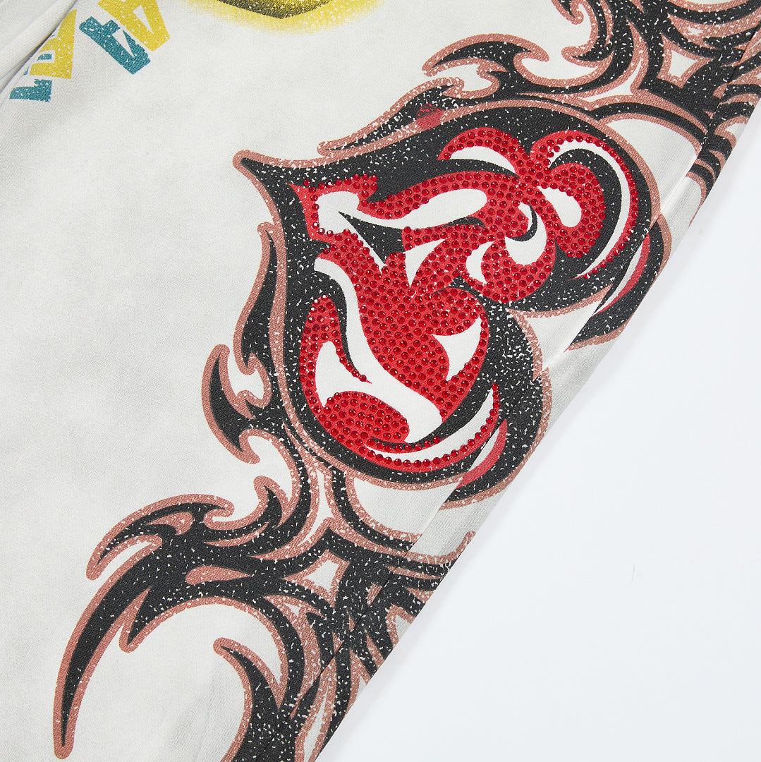 Vintage Distressed Tattoo Graphic Wide‑Leg Sweatpants