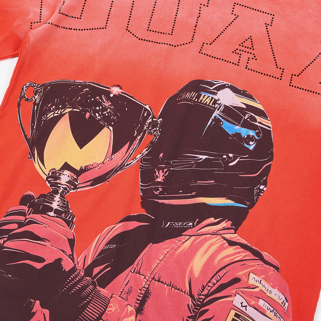 Red Vintage Racer Champion Trophy Graphic Oversized T‑Shirt