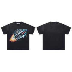 Black Vintage Racing Car DUAA Flame Graphic Oversized T‑Shirt