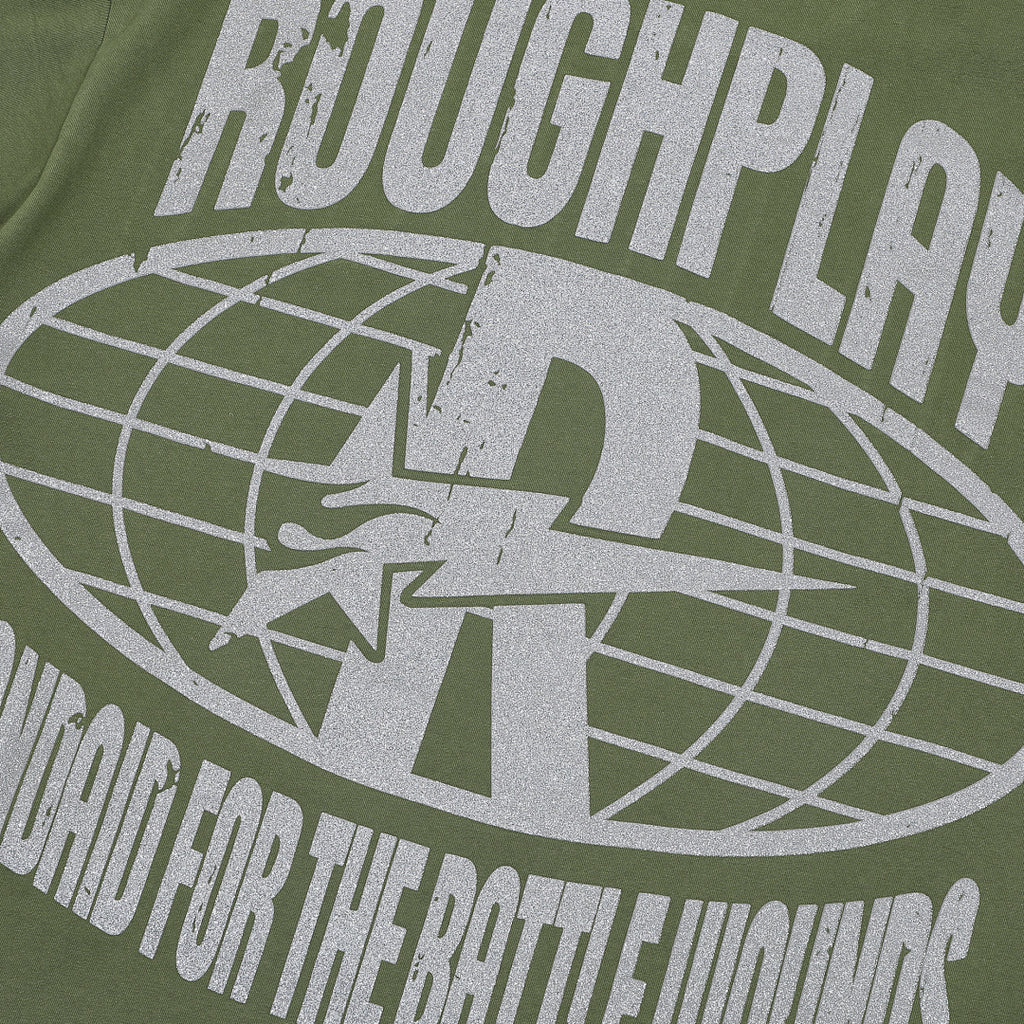 Roughplay Olive Green Skull Graphic Short Sleeve Tee Men Oversized Streetwear T‑Shirt