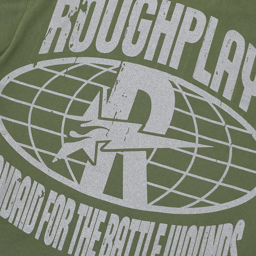 Roughplay Olive Green Skull Graphic Short Sleeve Tee Men Oversized Streetwear T‑Shirt