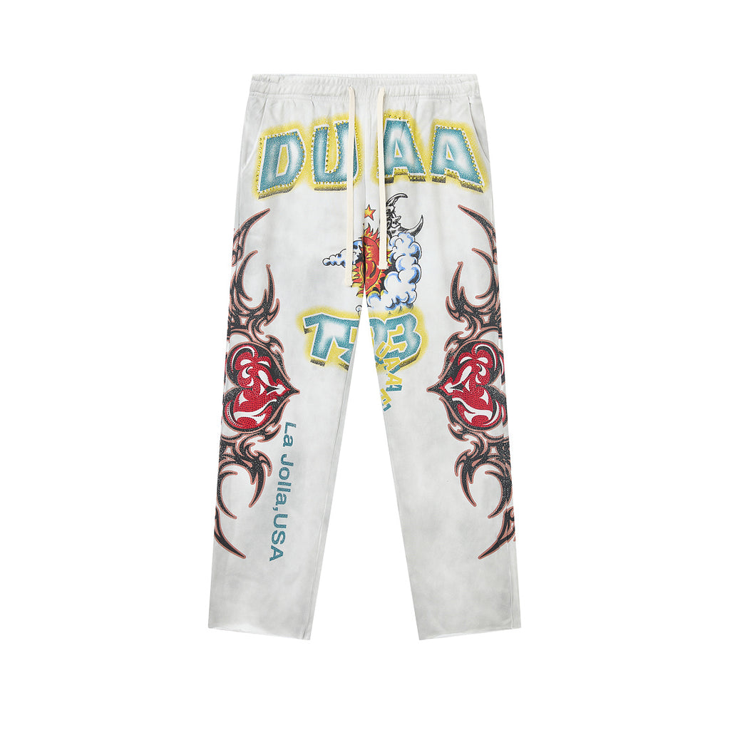 Vintage Distressed Tattoo Graphic Wide‑Leg Sweatpants