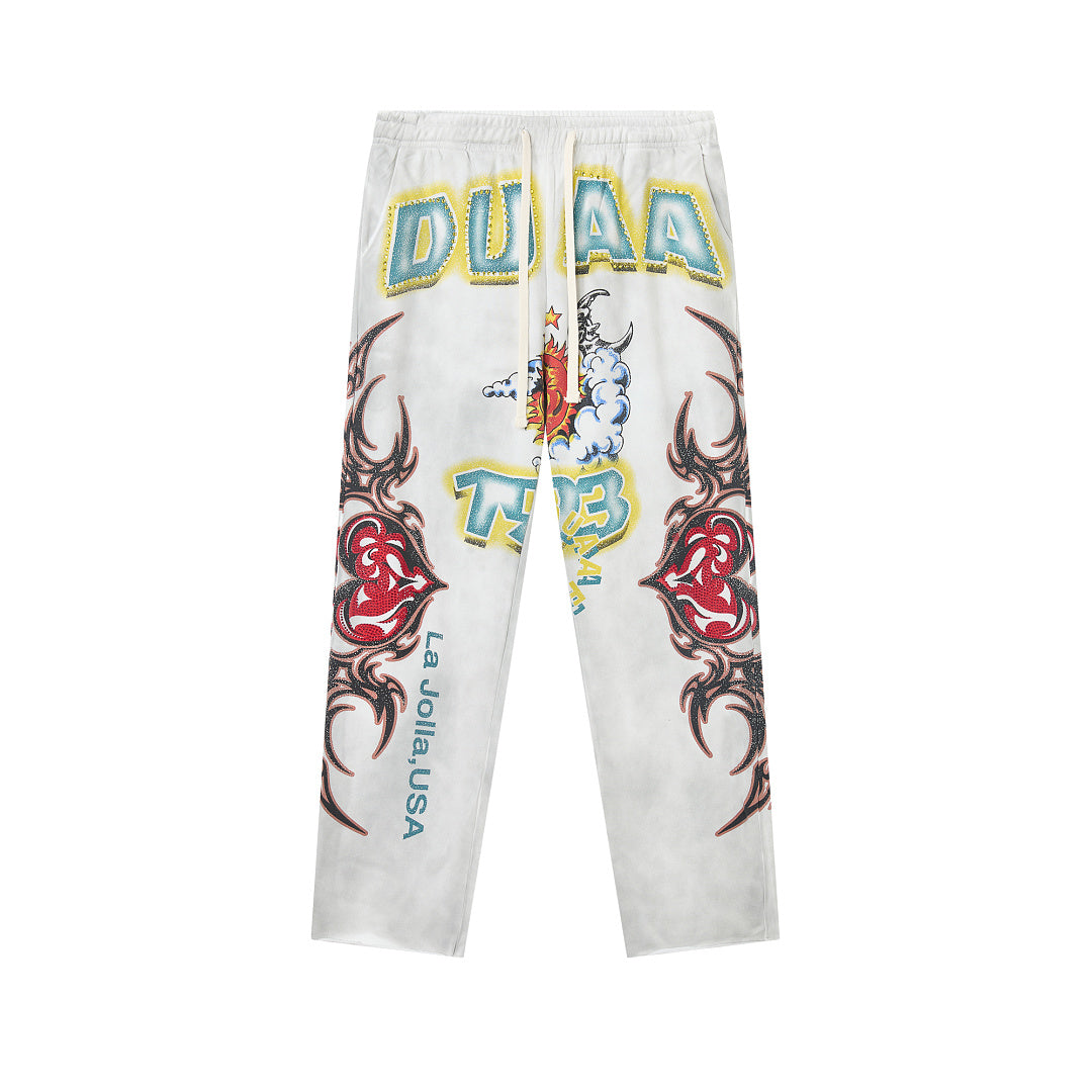 Vintage Distressed Tattoo Graphic Wide‑Leg Sweatpants