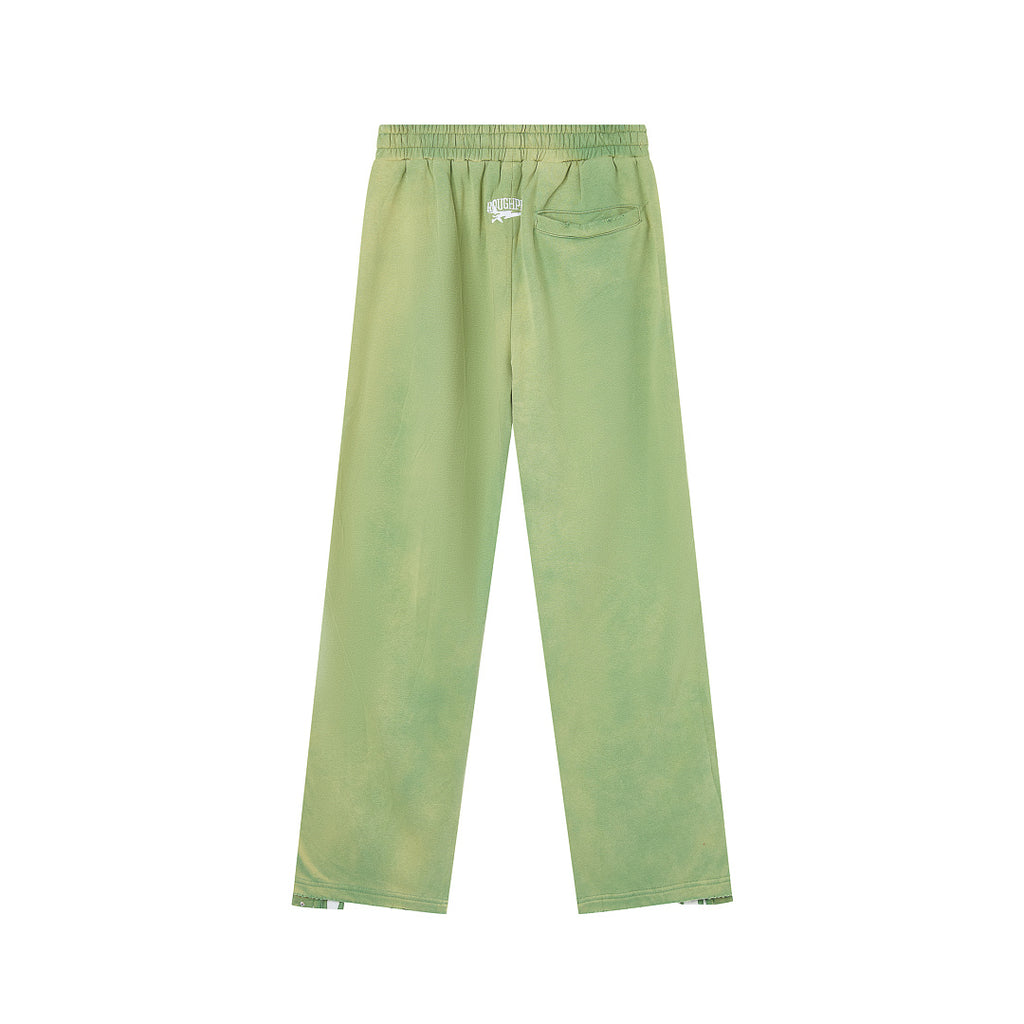 Green Washed Side Stripe Gothic Letter DUAA Wide Leg Track Pants