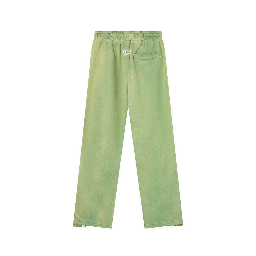 Green Washed Side Stripe Gothic Letter DUAA Wide Leg Track Pants