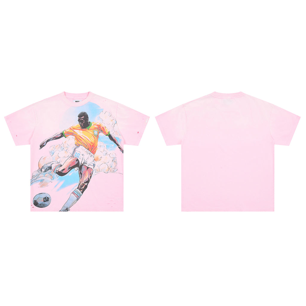 Pink Vintage Football Player Graphic Oversized T‑Shirt