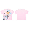 Pink Vintage Football Player Graphic Oversized T‑Shirt