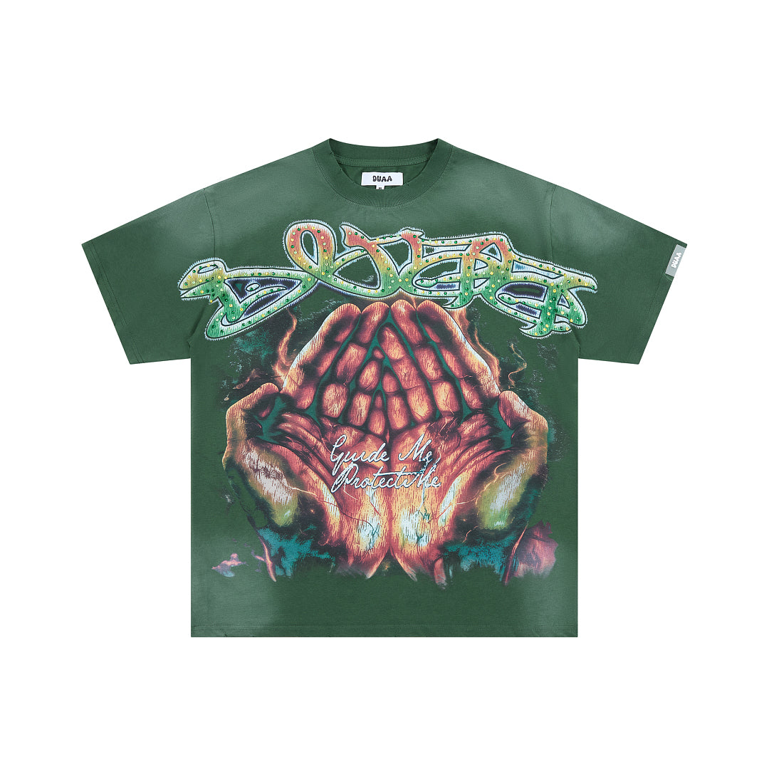Dark Green Vintage Alien Monster Graphic Oversized T‑Shirt