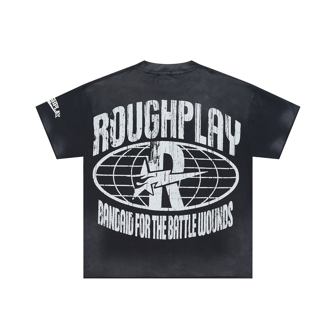Black Vintage Portrait Graphic Oversized Tee Roughplay Worldwide Streetwear T‑Shirt
