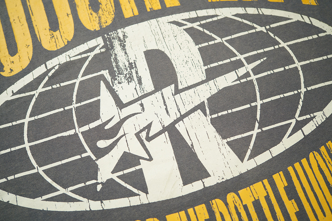 Vintage Washed Grey Skeleton Globe Graphic Oversized T‑Shirt