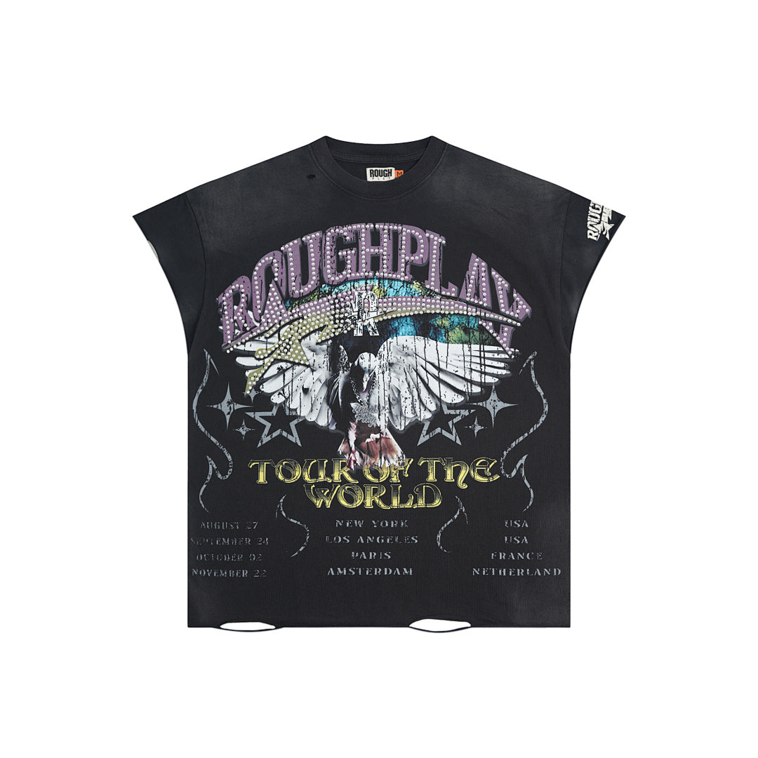 Vintage Washed Black Eagle Tour Graphic Oversized T‑Shirt