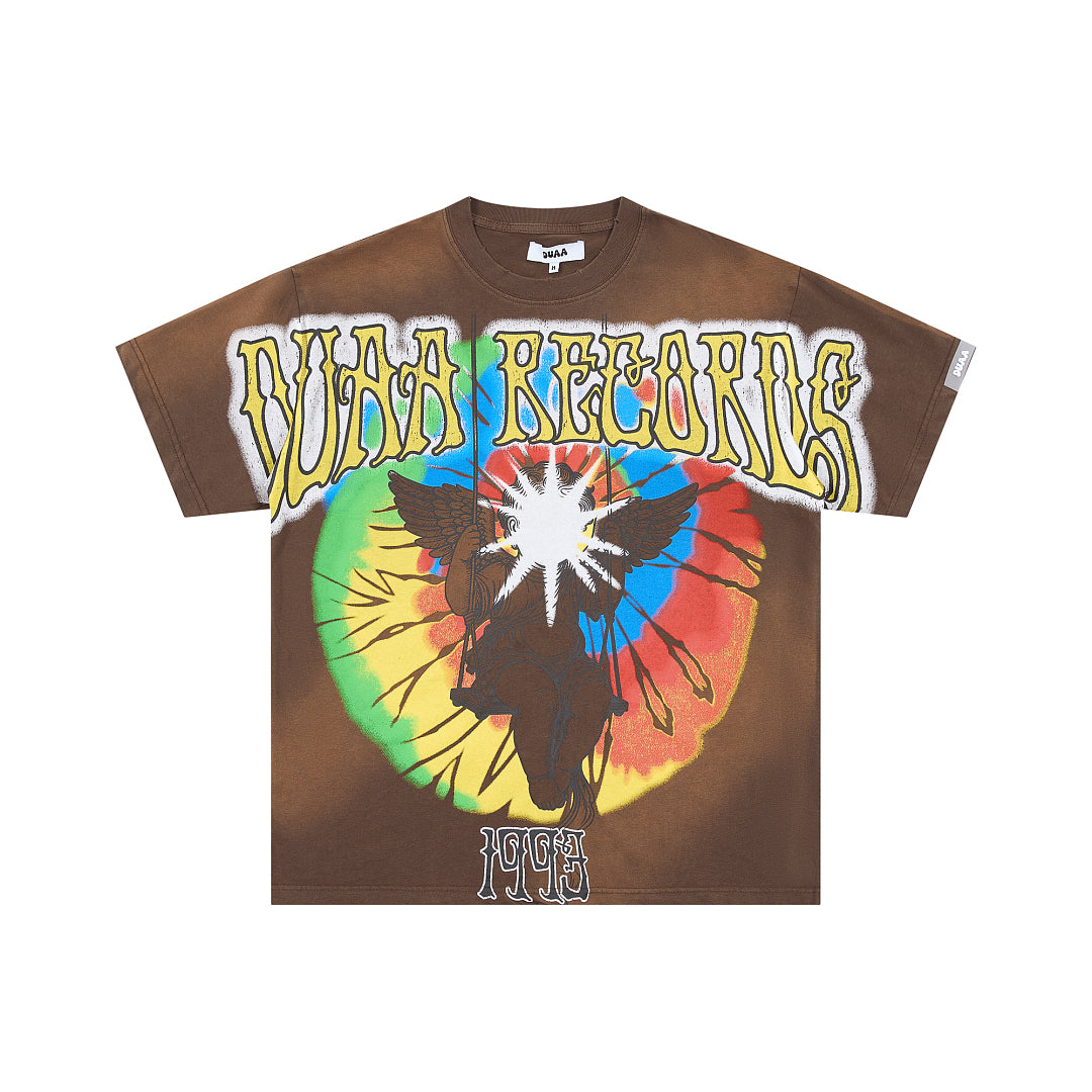 Brown Tie‑Dye Vintage Records 1993 Graphic Oversized T‑Shirt
