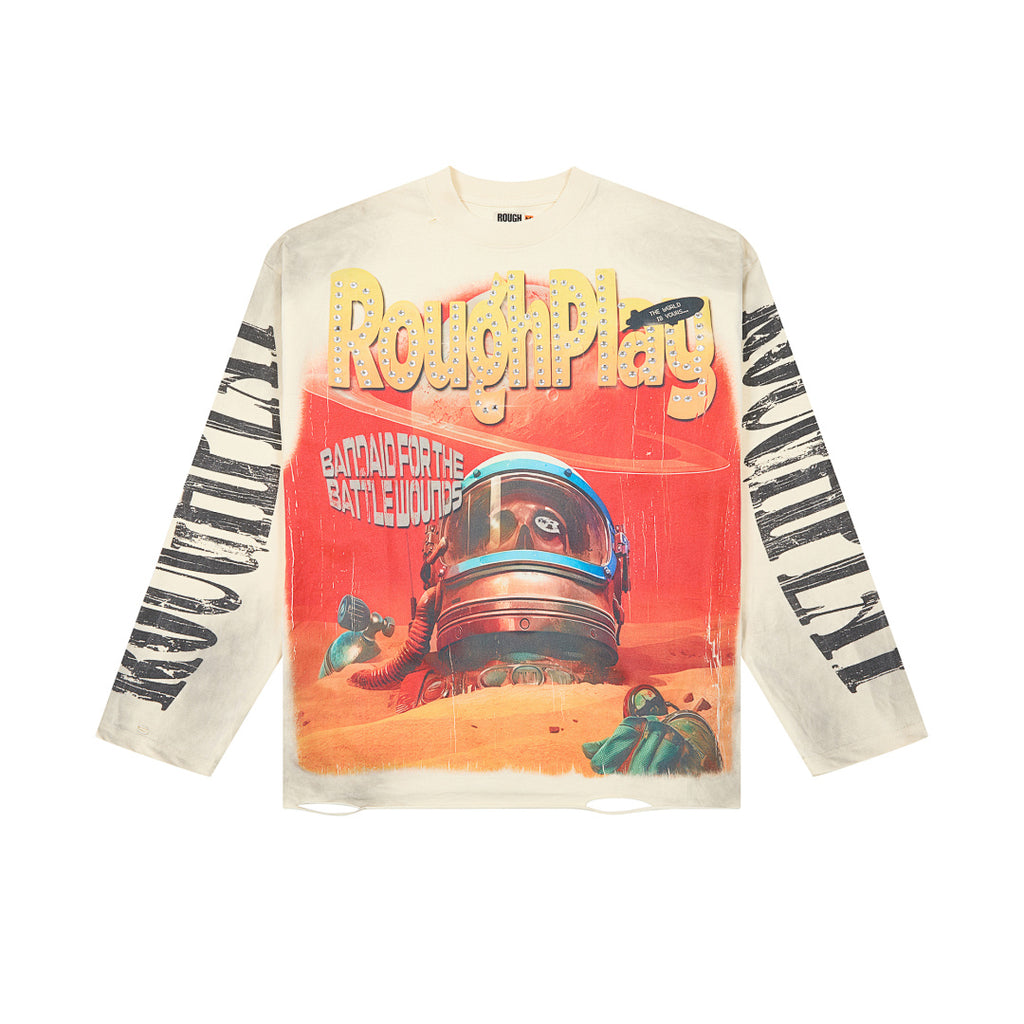 Roughplay Vintage Astronaut Graphic Long Sleeve Tee Men Oversized Streetwear Top