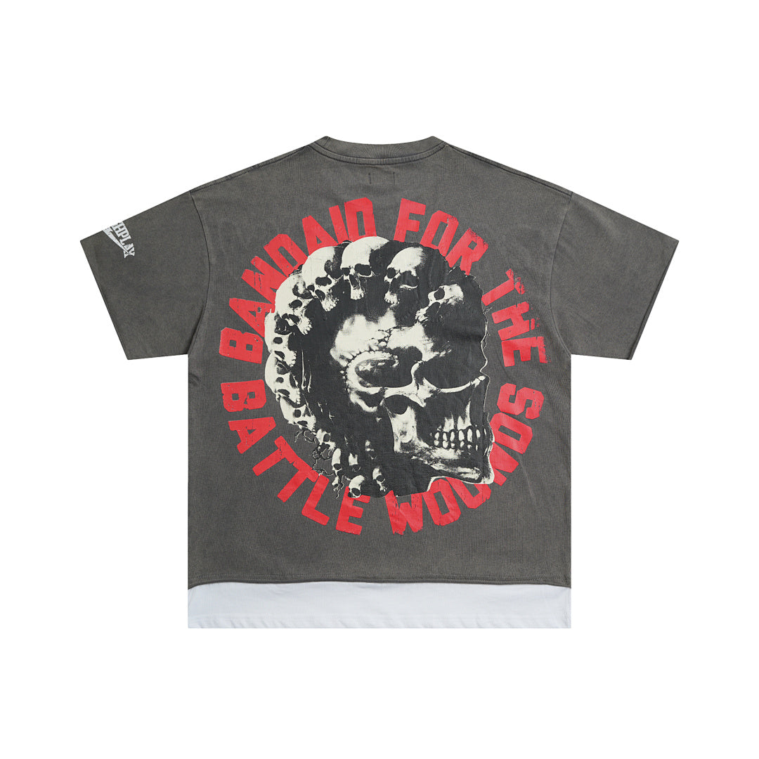 Vintage Washed Grey Skull Slogan Graphic Oversized T‑Shirt