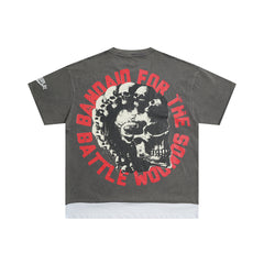 Vintage Washed Grey Skull Slogan Graphic Oversized T‑Shirt
