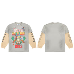 Grey Vintage 1993 Hotline Graphic Long Sleeve Oversized T‑Shirt