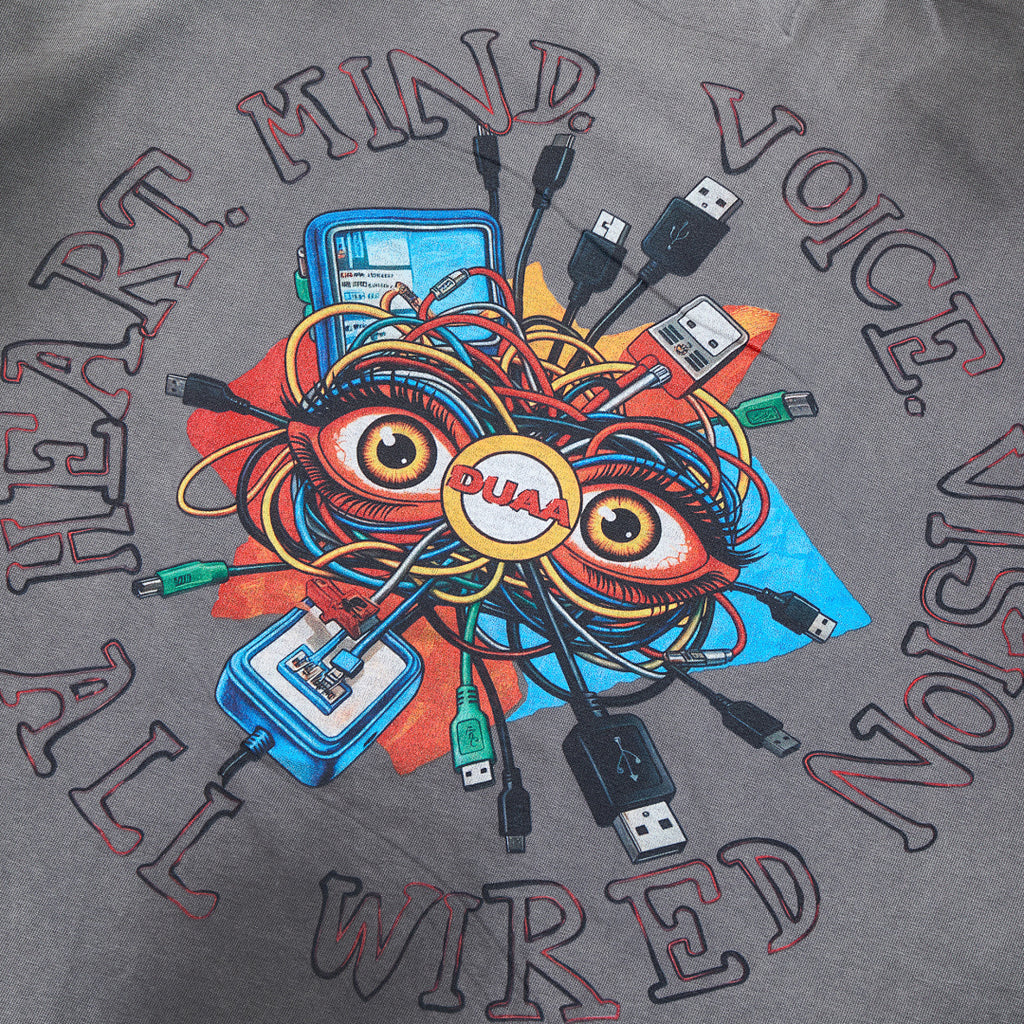 Washed Grey Psychedelic Abstract Art DUAA Graphic Oversized T‑Shirt