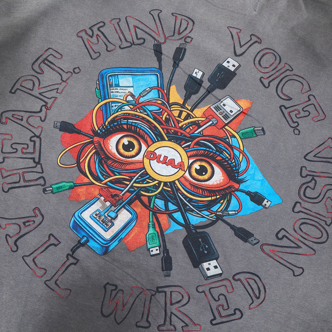 Washed Grey Psychedelic Abstract Art DUAA Graphic Oversized T‑Shirt