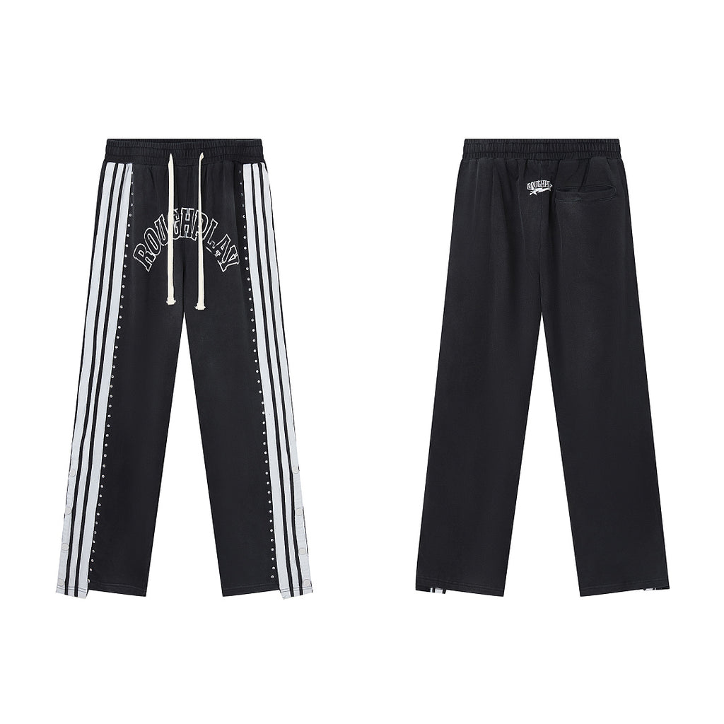 Black Side Stripe Gothic Letter DUAA Wide Leg Track Pants
