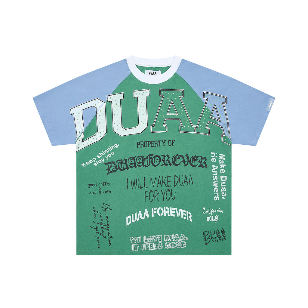 Raglan Sleeve All‑Over Letter Print Oversized T‑Shirt