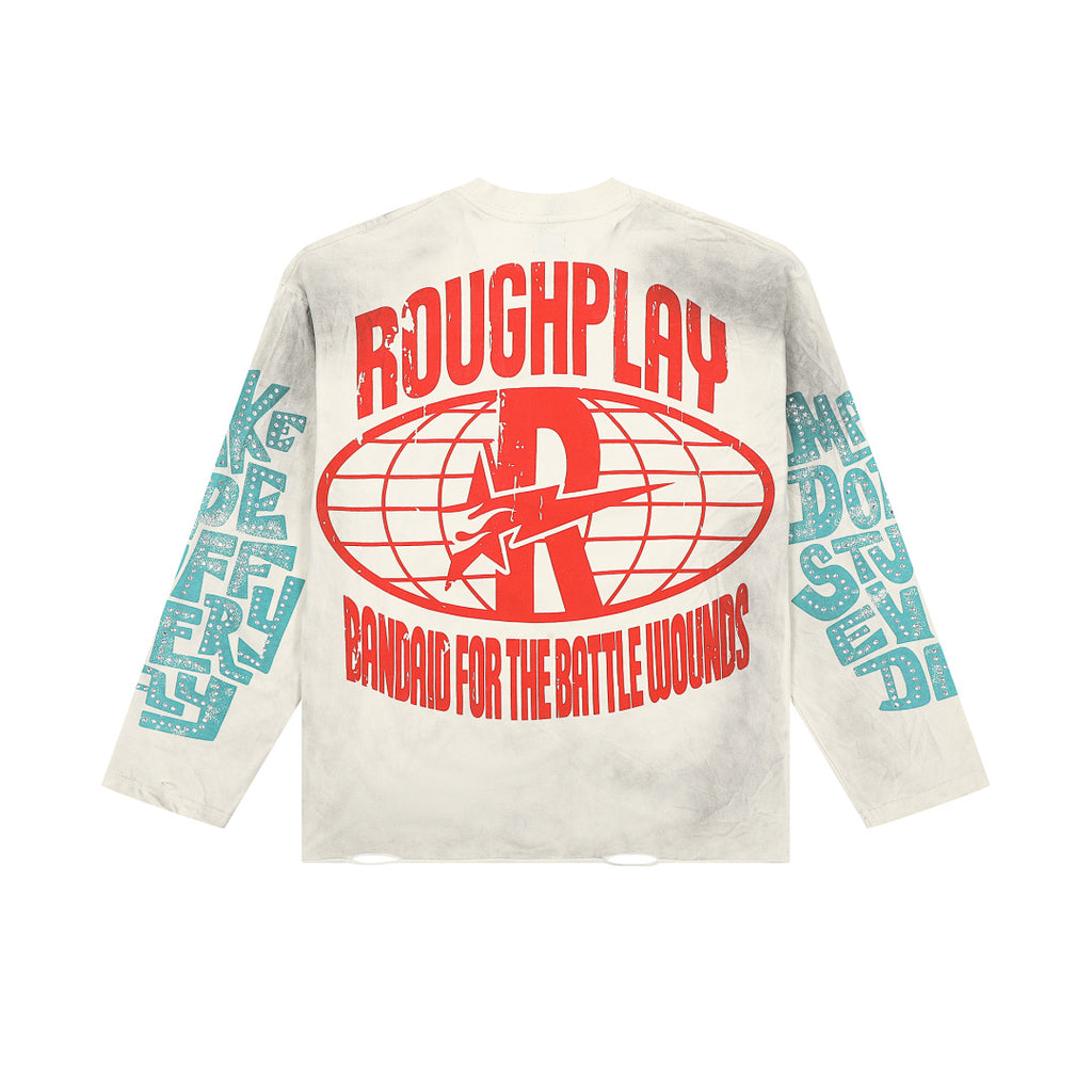 Roughplay Vintage Retro Poster Graphic Long Sleeve Tee Men Oversized Streetwear Top