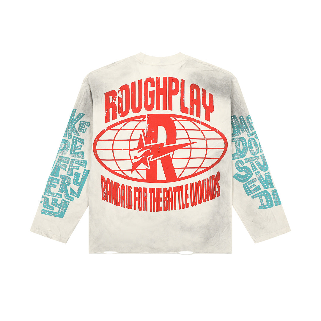 Roughplay Vintage Retro Poster Graphic Long Sleeve Tee Men Oversized Streetwear Top