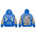 Blue Vintage Tiger & Angel Graphic Oversized Zip‑Up Hoodie
