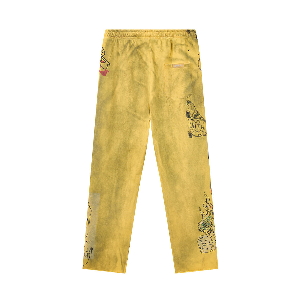 Vintage Yellow All‑Over Print Wide‑Leg Sweatpants