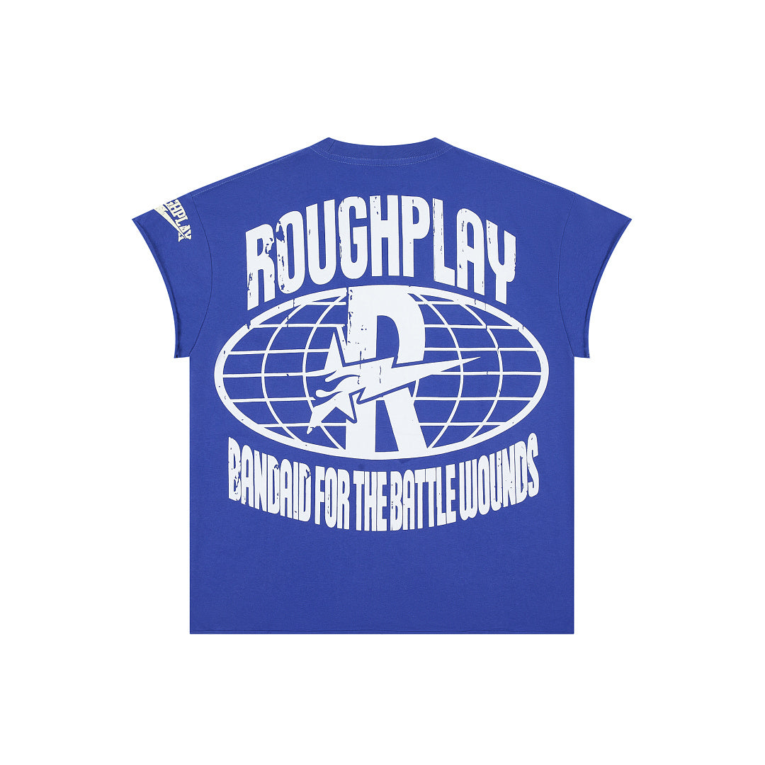 Vintage Blue Oversized Portrait Graphic Tee Roughplay Worldwide Streetwear T‑Shirt