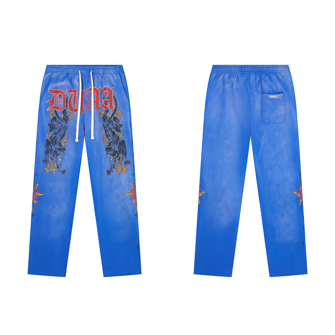 Vintage Washed Gothic Letter Dragon Graphic Wide‑Leg Sweatpants