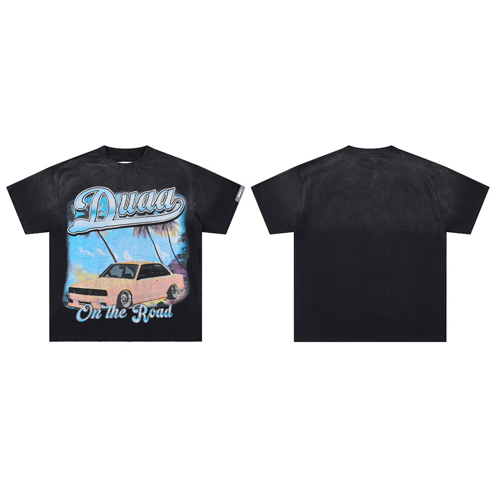Black Vintage Coastal Classic Car DUAA Graphic Oversized T‑Shirt