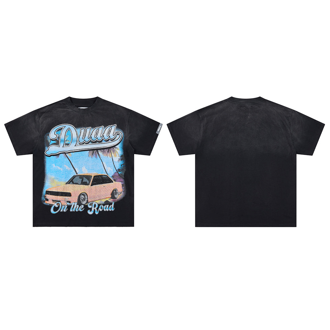 Black Vintage Coastal Classic Car DUAA Graphic Oversized T‑Shirt