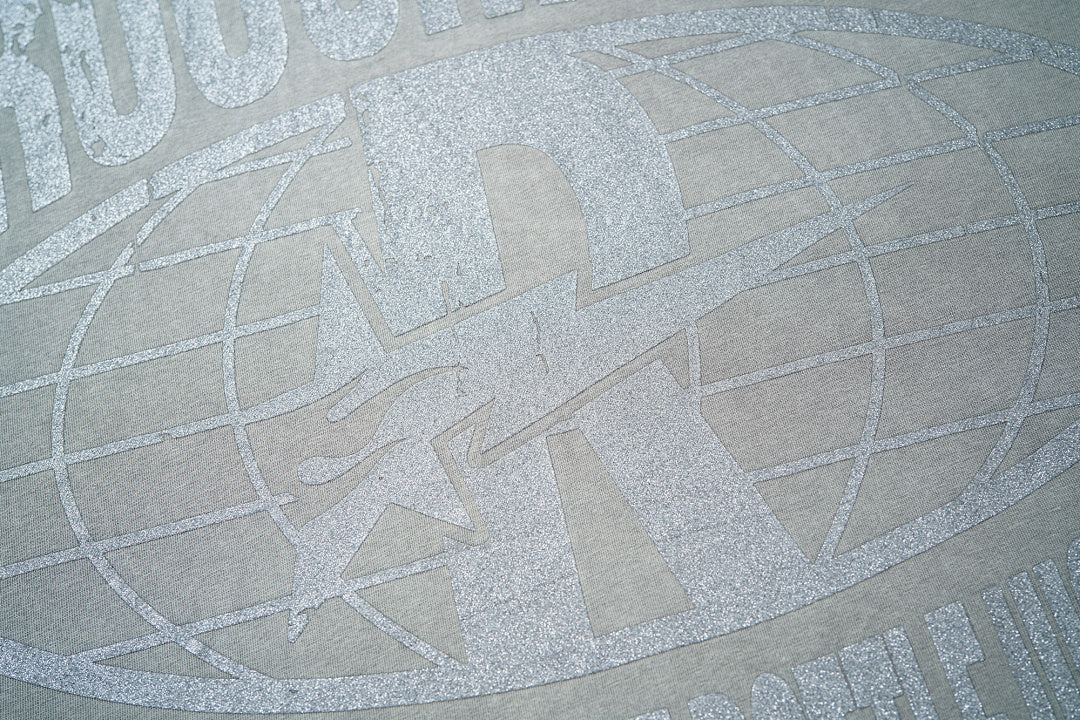 Vintage Washed Grey Skull Globe Graphic Oversized T‑Shirt
