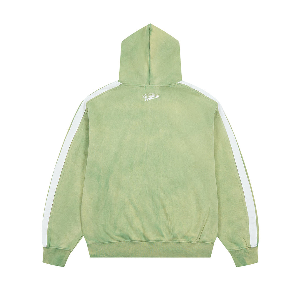 Green Washed Side Stripe Gothic Letter DUAA Zip‑Up Hoodie