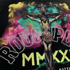 Vintage Washed Black Crucifix Globe Graphic Oversized T‑Shirt