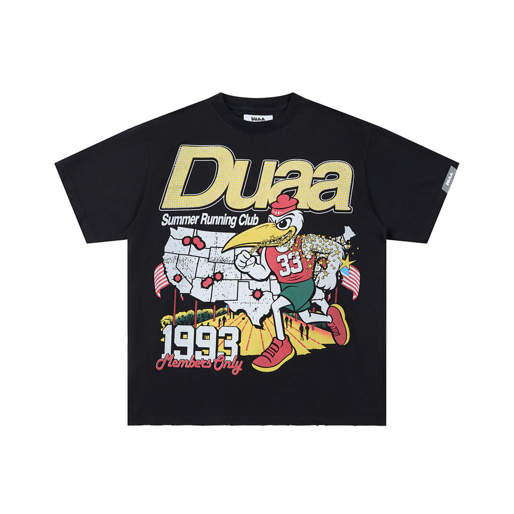 Black 1993 Retro Global Run Club DUAA Graphic Oversized T‑Shirt