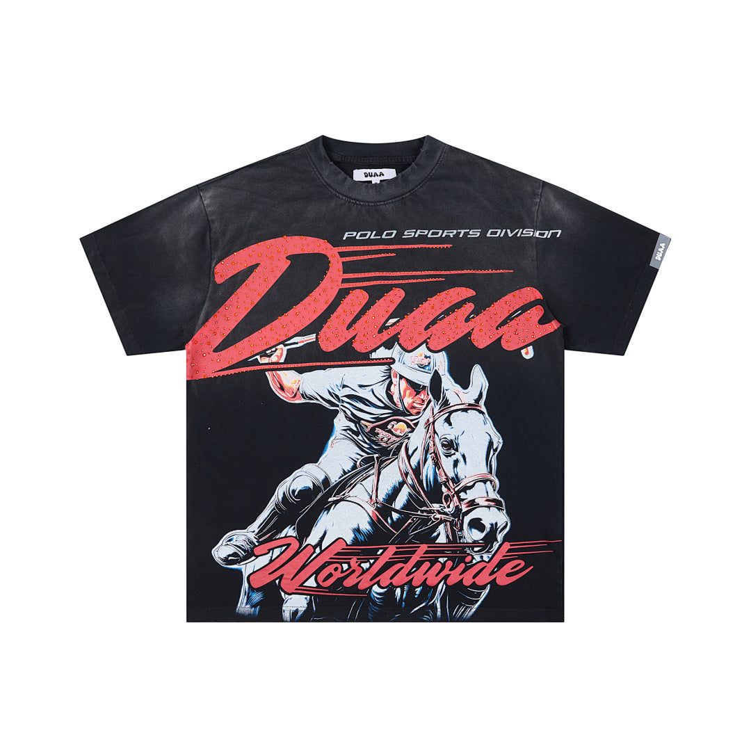 Black Vintage Western Cowboy Horse DUAA Graphic Oversized T‑Shirt