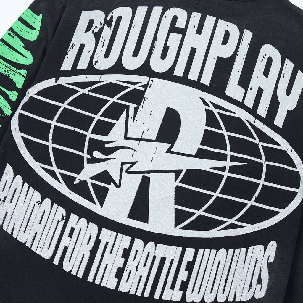 Black Vintage Basketball Star Graphic Long Sleeve Tee Roughplay Oversized Streetwear T‑Shirt