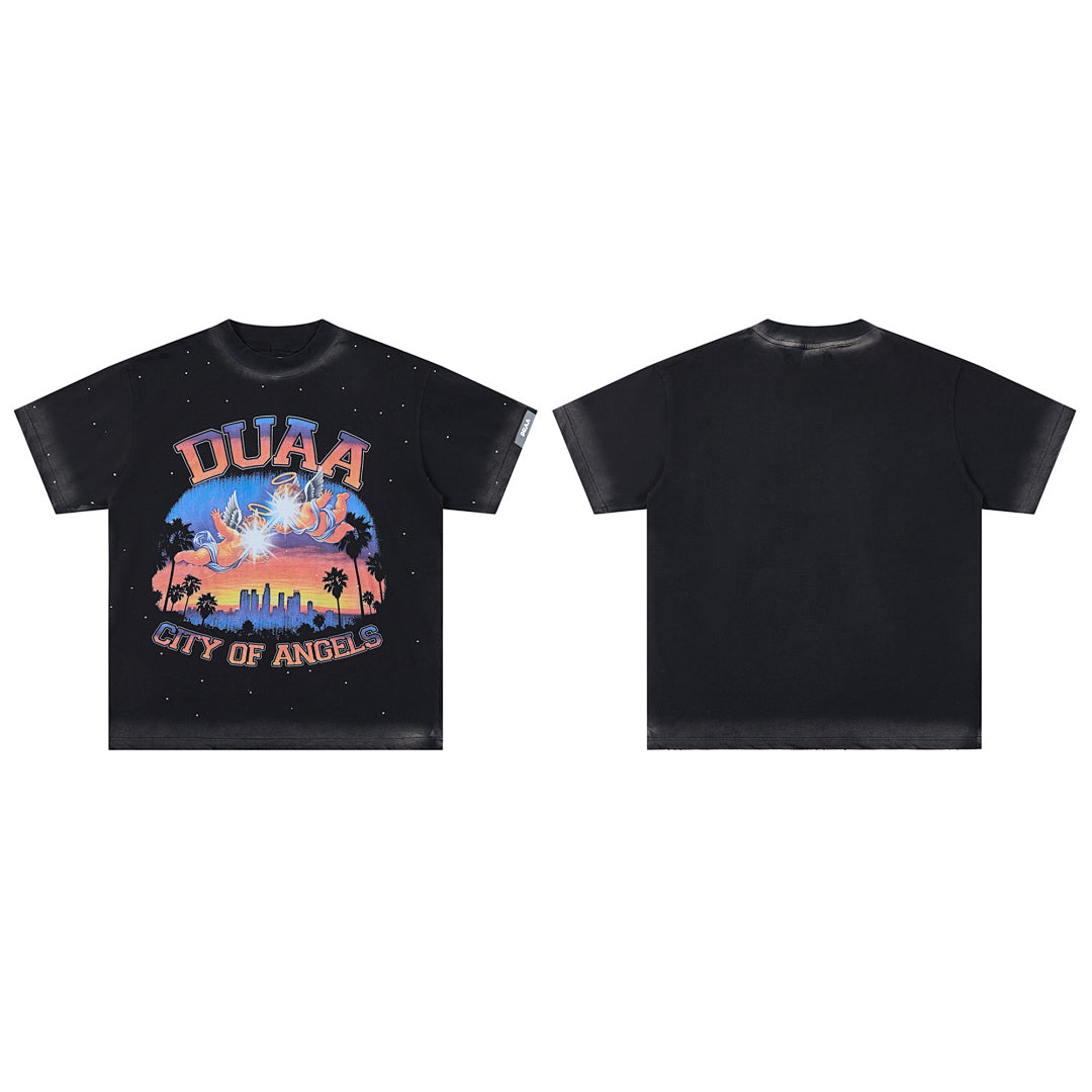 Black Vintage City Of Angels Sunset DUAA Graphic Oversized T‑Shirt