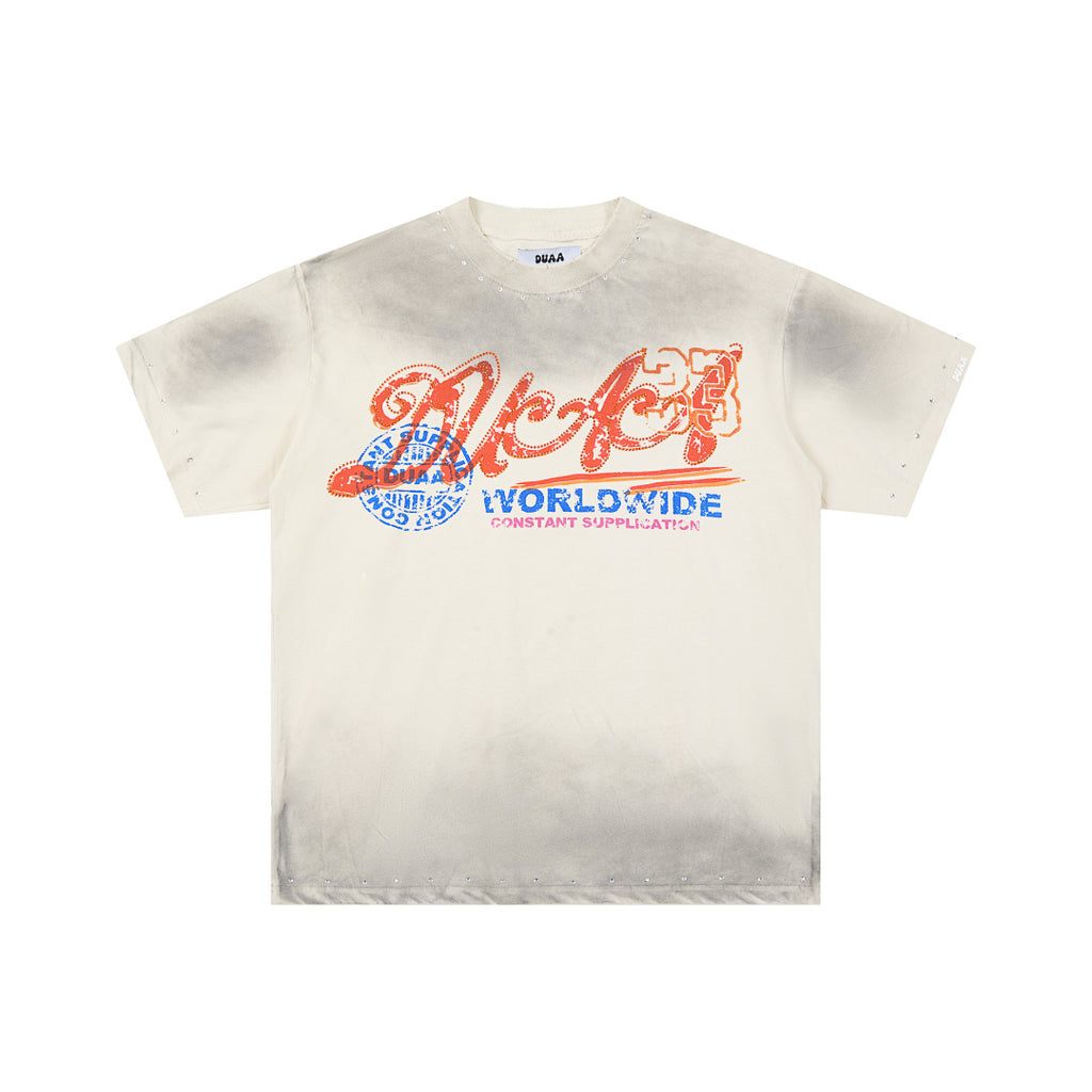 Off‑White Washed Worldwide Stamp DUAA Graphic Oversized T‑Shirt