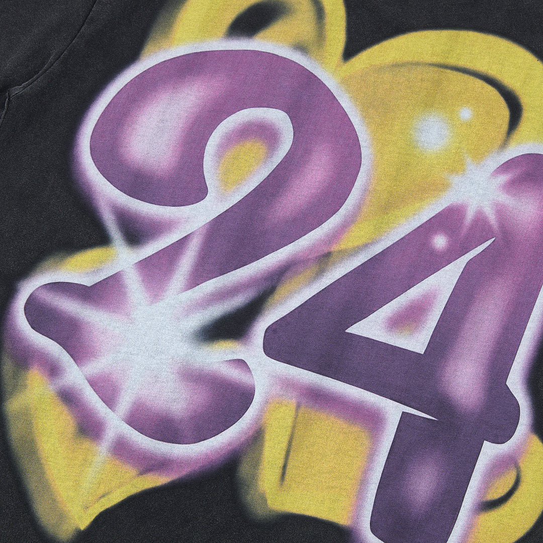 Black Vintage 24 Angel Portrait Graphic Oversized T‑Shirt
