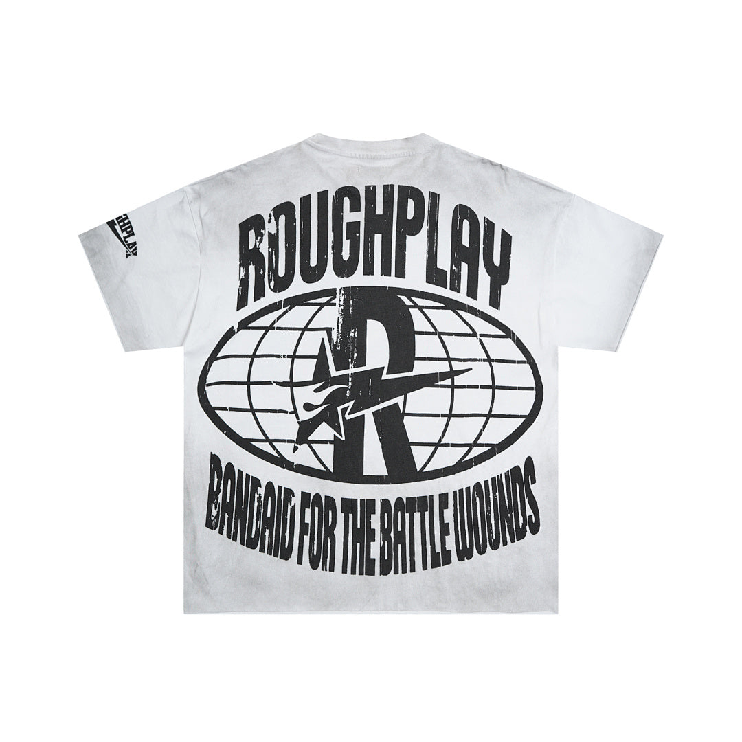Vintage Washed White Statue Of Liberty Globe Graphic Oversized T‑Shirt