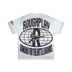 Vintage Washed White Statue Of Liberty Globe Graphic Oversized T‑Shirt