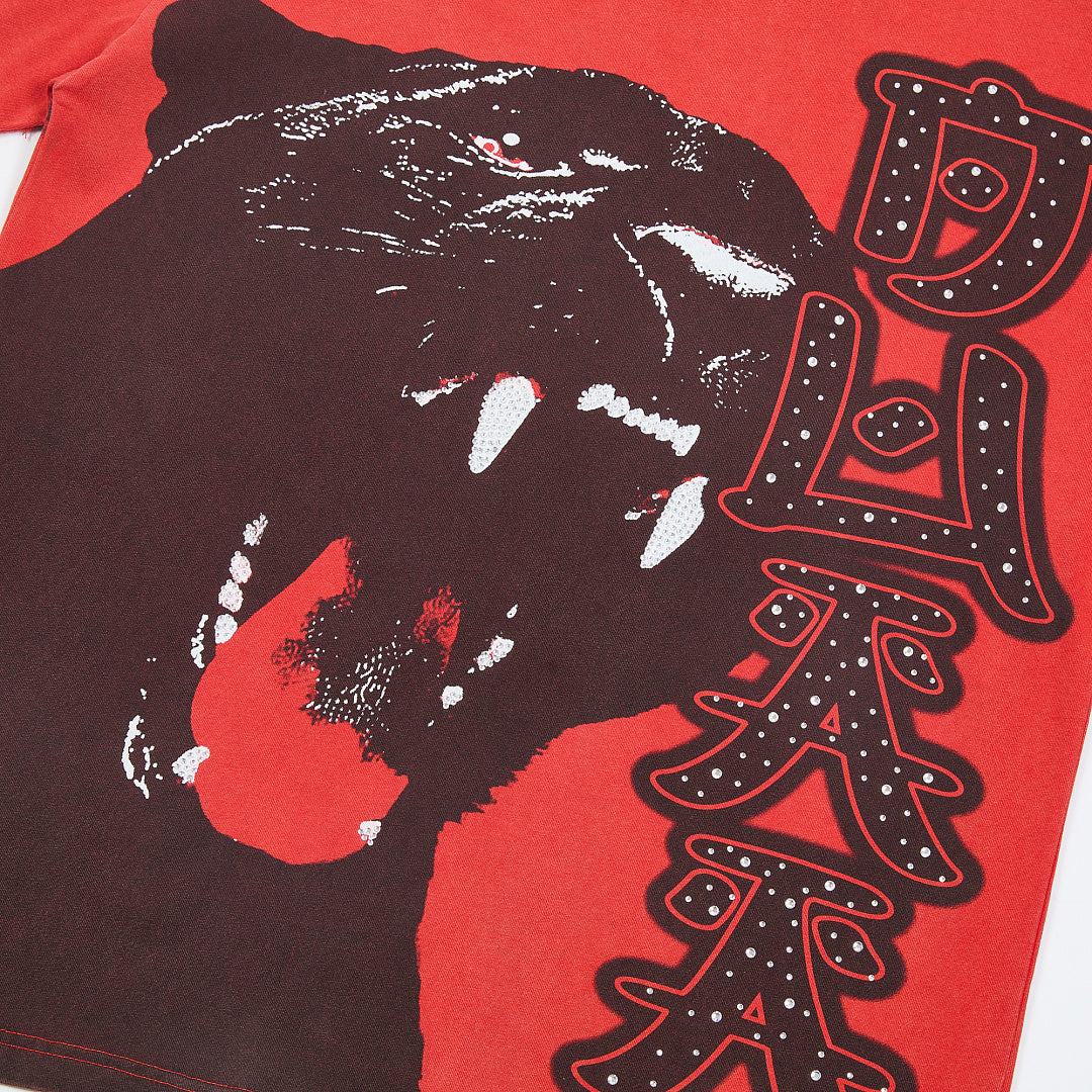 Red Vintage Panther Graphic Oversized T‑Shirt