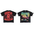 Black Dual‑Sided Skeleton Portrait Graphic Oversized Tee Roughplay Streetwear T‑Shirt