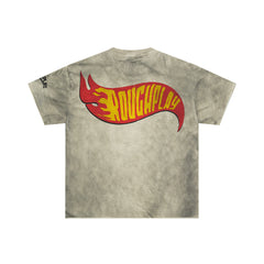 Vintage Washed Grey Fire Monster Truck Graphic Oversized T‑Shirt